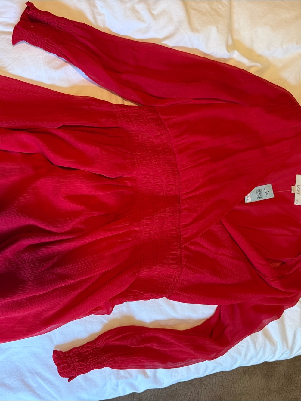 LOFT Red Long-Sleeve V-Neck Women's Dress NWT